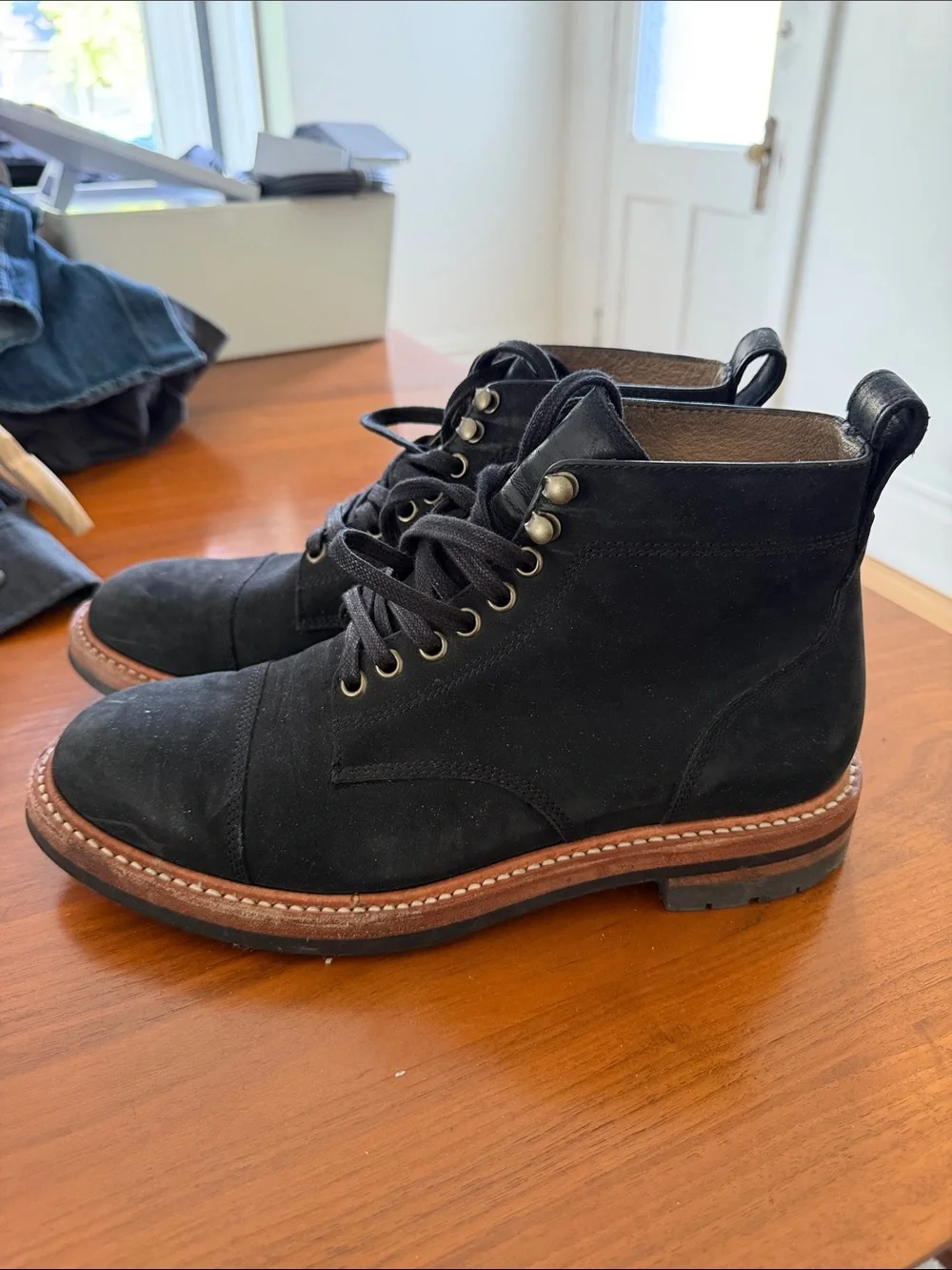 Taylor Stitch Black Suede Moto Lace-Up Boots | Men’s 8